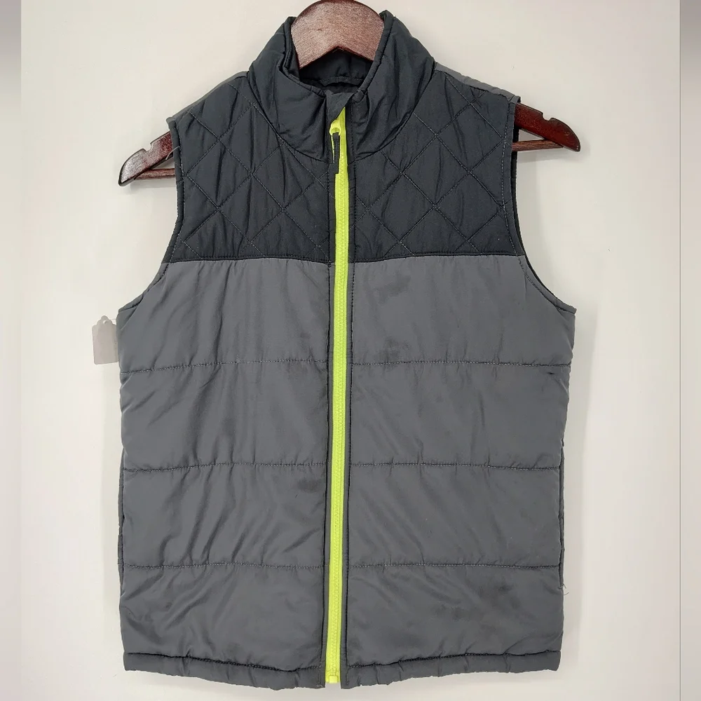 The Children's Place Boys Gray Vest with Neon Zipper Youth Size Large 10/12